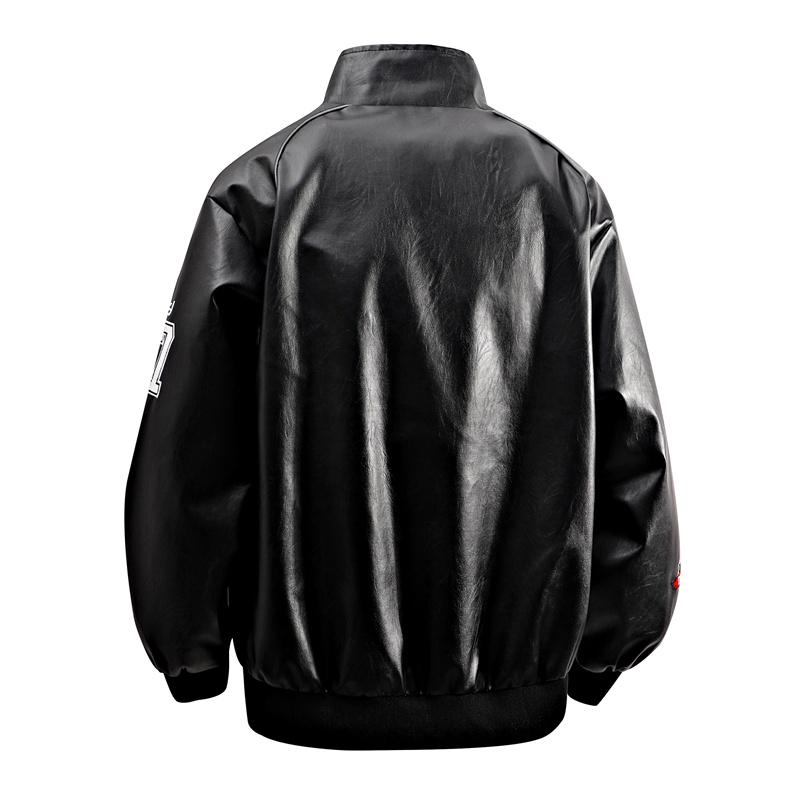 Men's White Racing Style Graphic Jacket, Stand Collar Streetwear Casual Zip-Up Outerwear