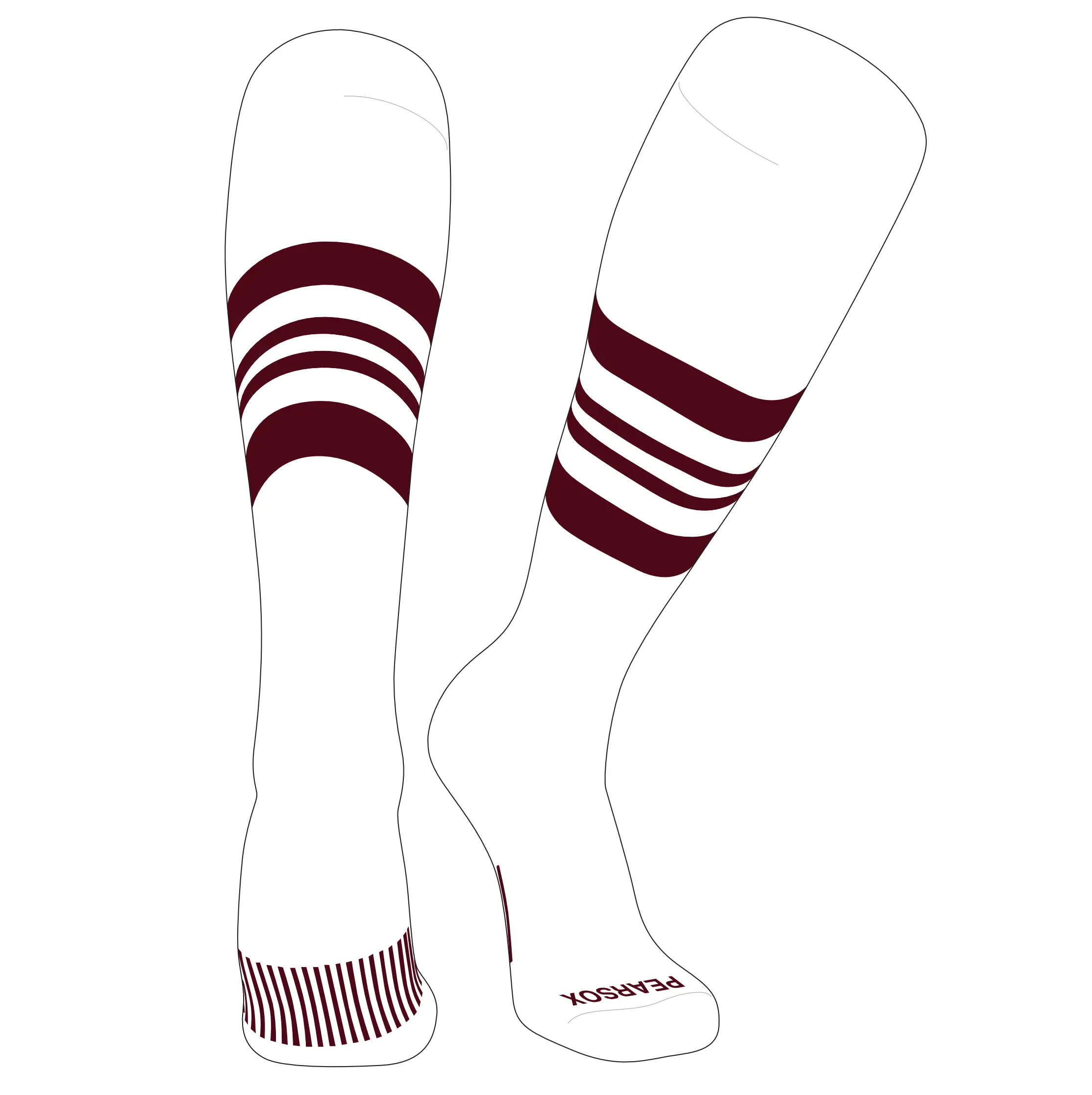 Pear Sox Striped Knee High Baseball, Football Socks (G) White, Maroon