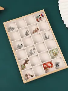 Walnut Wood Jewelry Tray Display Plate, Ring Necklace Watch Storage Organizer, Elegant Grid Design for Collectibles & Decor