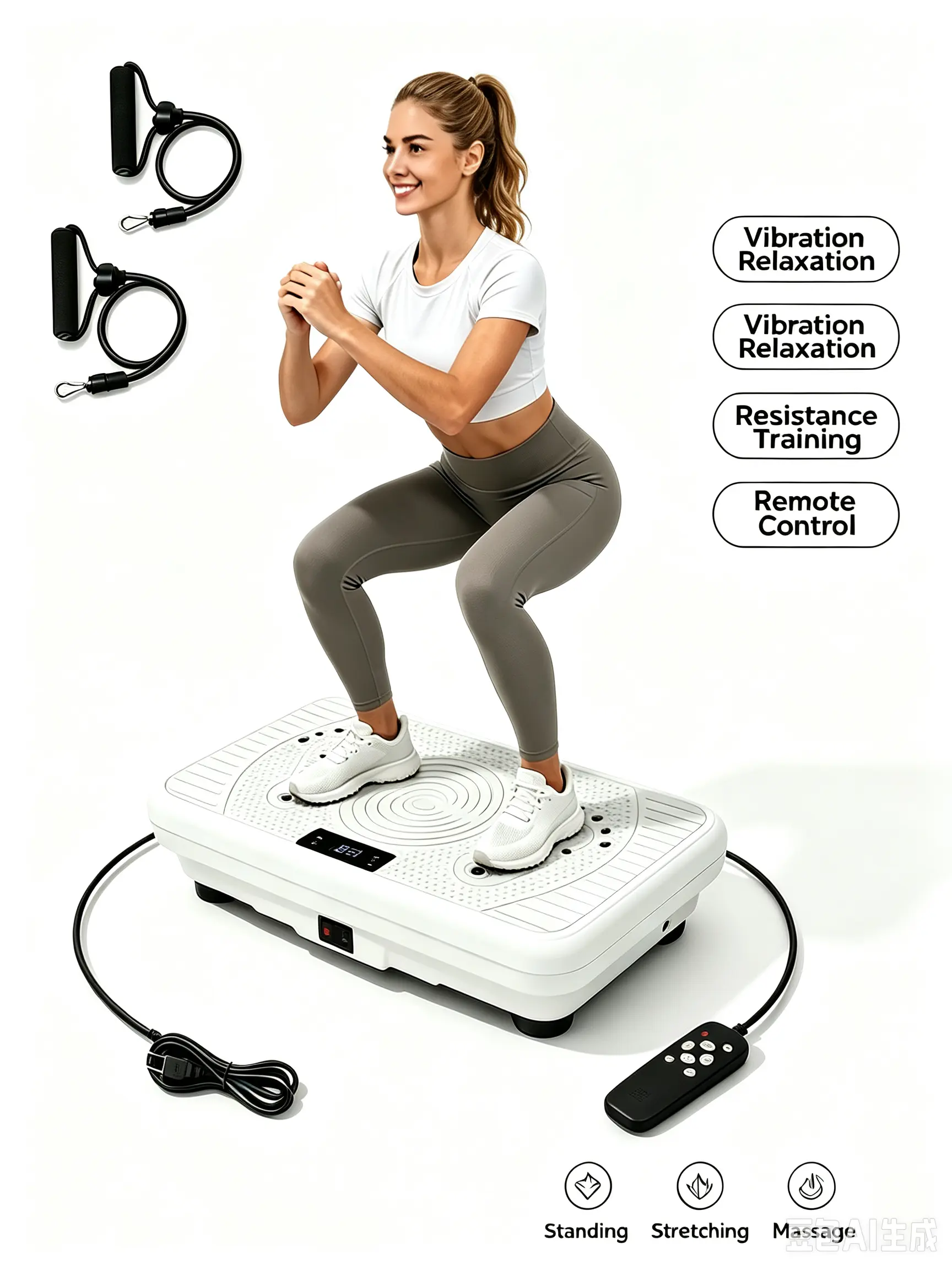 Vibration Plate Exercise Machine - Whole-Body Fitness Platform with Remote Control, Resistance Bands