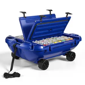VEVOR Floating Cooler, 40 QT Floating Ice Chest with Dry Storage, Wheels & Tow Rope, Premium LLDPE Amphibious Drink Cooler for Water & Land, Cruise Stable on Lake, River, Pool, Beach, Kayak, Deep Blu