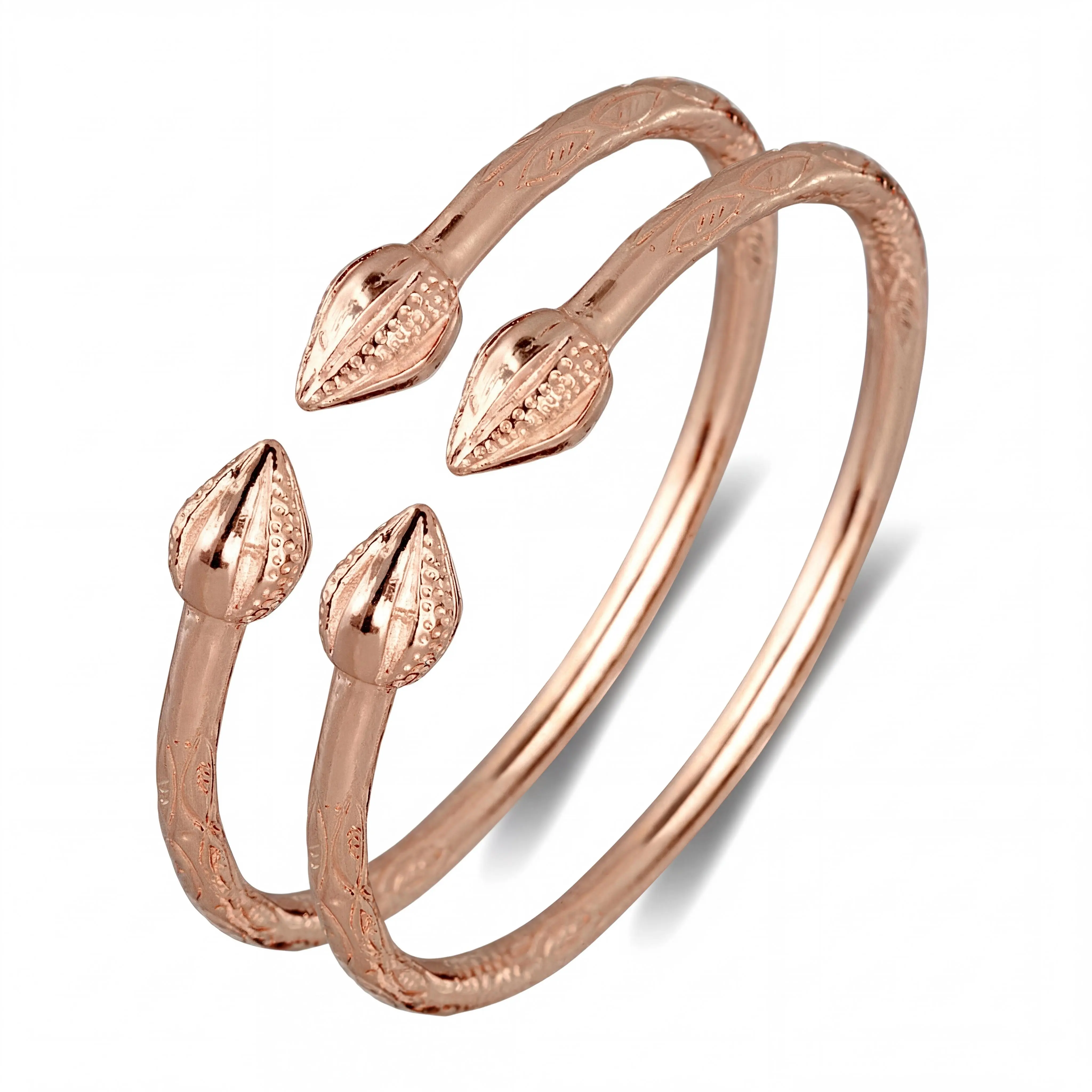 Pure Copper West Indian Bangles - Handmade Craft Metal Pair Set with Large Pointy Bulb Cocoa Pods, Boho Chic & Boutique Style Stack Bracelets, Jewelry Stack