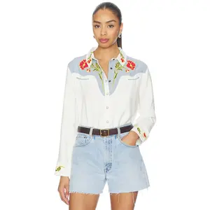 The Great The Embroidered Western Shirt X Stetson Collab in Cream With Chambray Mix Multi