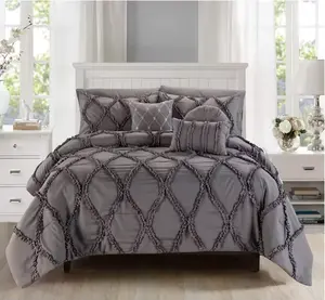 Elegant Comfort Luxury 10-Piece Bed-in-a-Bag Full/Queen Grey Microfiber Comforter Set with Infinity Ruffle Design, Side Pockets, Deep-Pocket Sheets & Modern Style