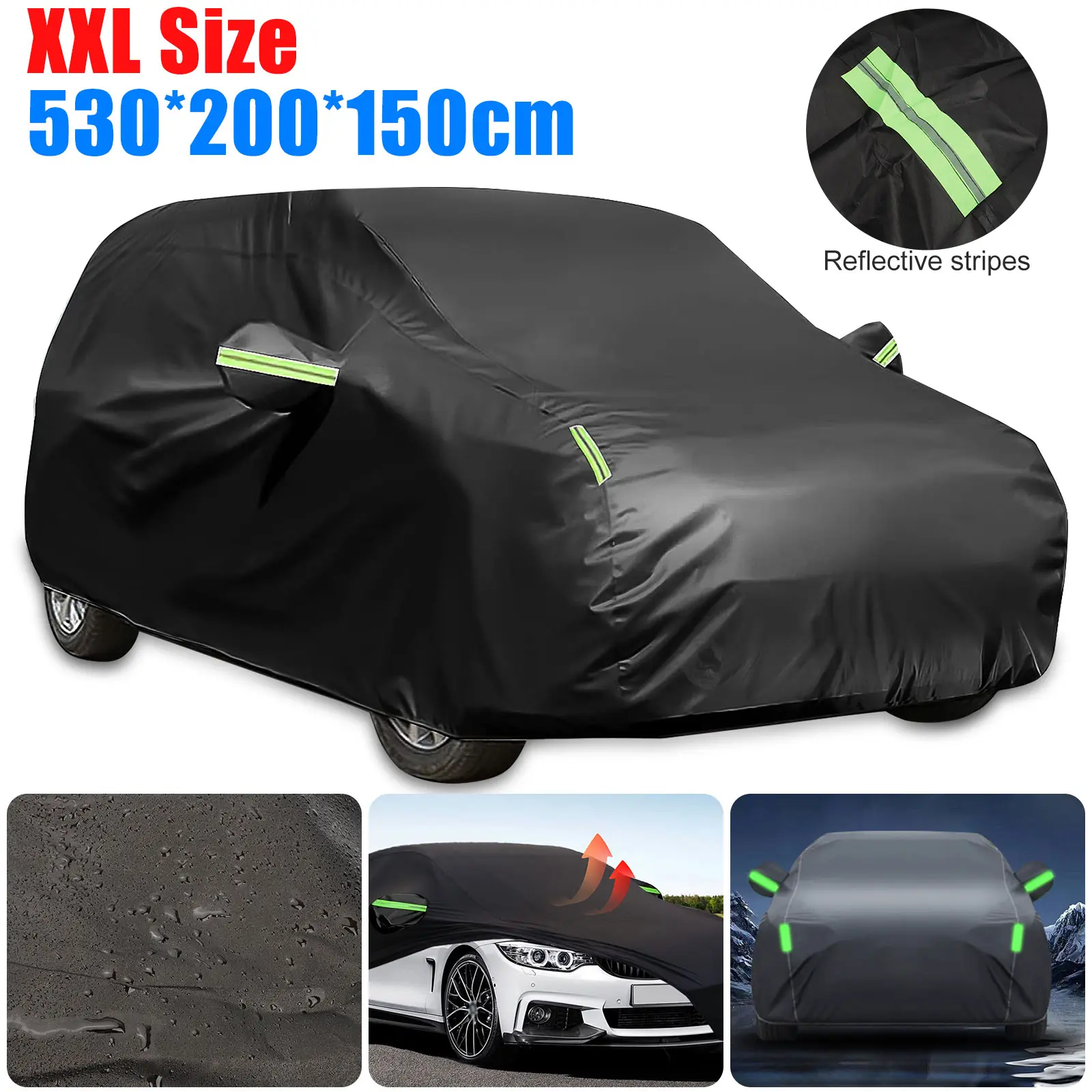 Waterproof 2XL Size Full Car Cover - 209" L × 79" W × 59" H Car Cover with Reflective Strip,Rain UV Dust Resistant,All Weather Protection,  premium car cover  for Outdoor Garage Parking