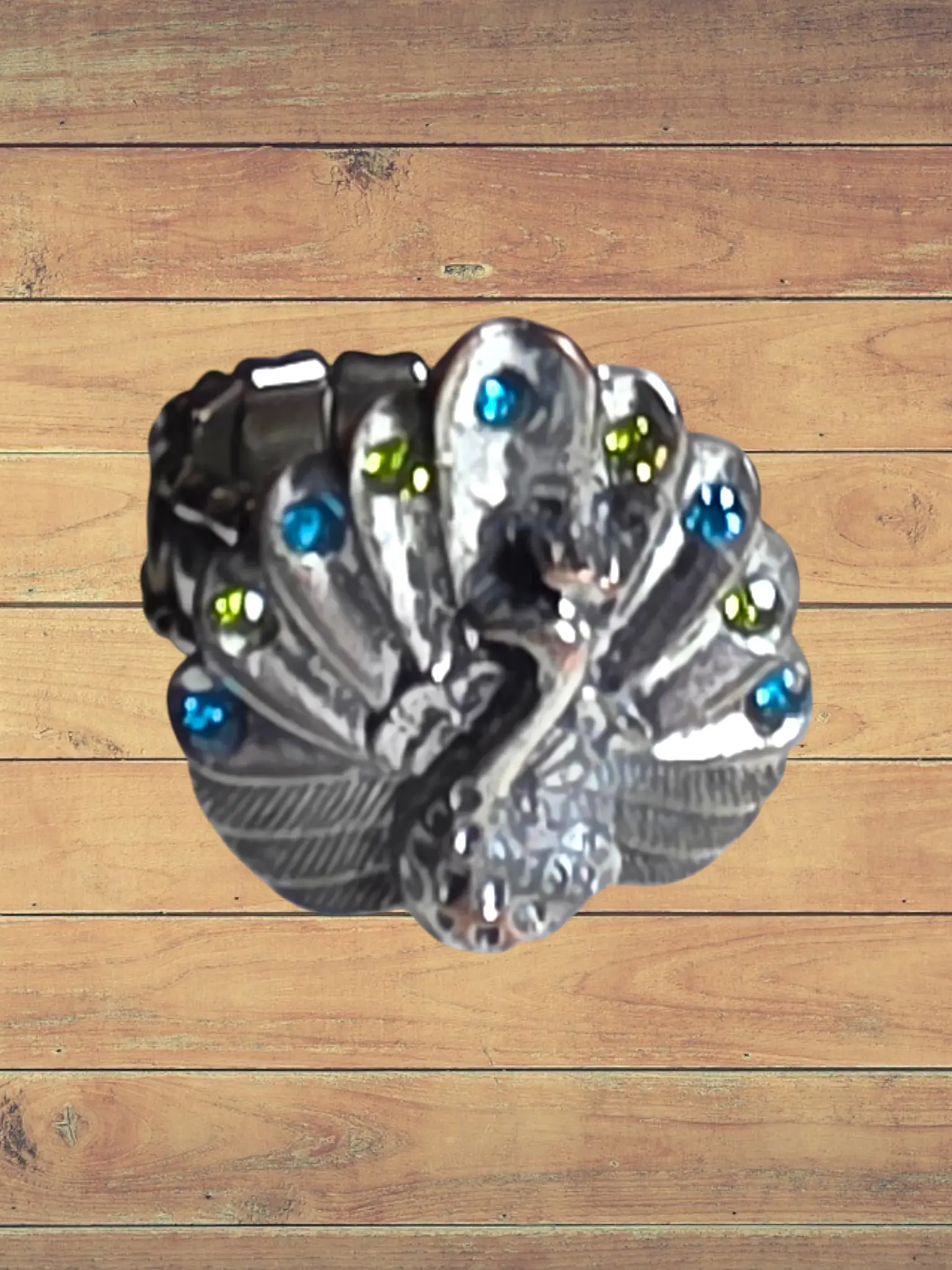 Vintage Boho Peacock Statement Ring with Rhinestones