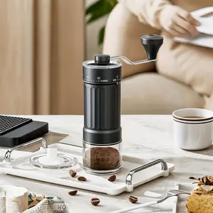 1 PC Manual Coffee Grinder - Mini Portable Hand Crank Coffee Mill with Matte Steel Transparent Body, 30g Capacity & Ceramic Burr - 40 Adjustable Settings for Espresso, Pour Over, Travel & Camping