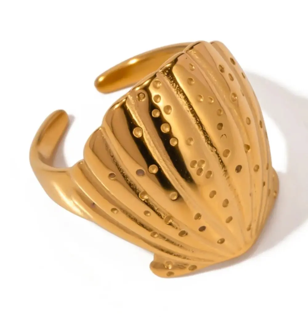 Waterproof Stainless Steel Seashell Adjustable Ring for Women