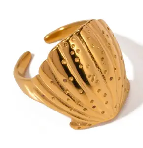 Waterproof Stainless Steel Seashell Adjustable Ring for Women