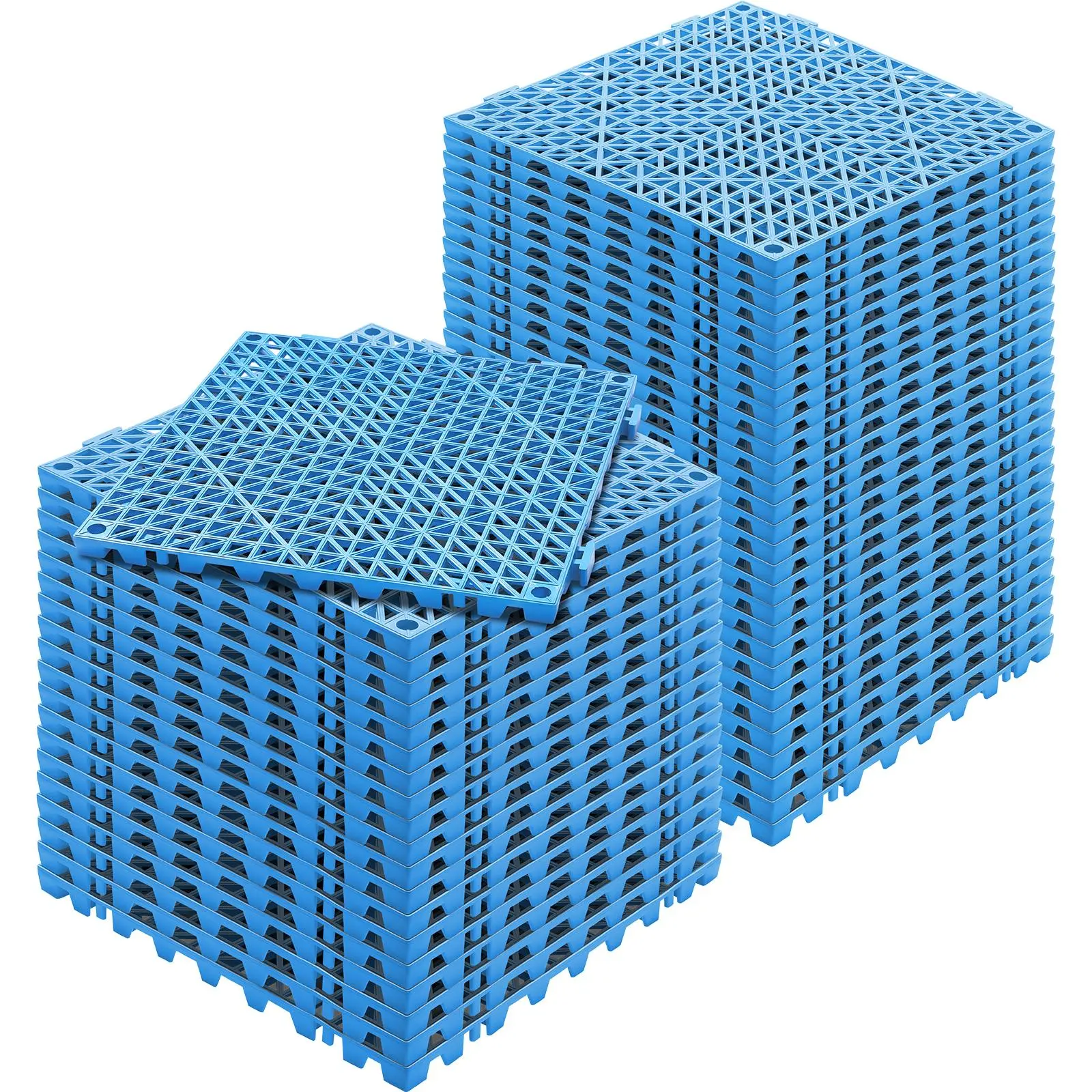 【Summerfinds】VEVOR Interlocking Tile 50PCS Blue, Drainage Tiles 12" x 12" Splicing, Soft PVC Interlocking Drainage Floor Tiles, Non-Slip Drainage Holes for Restroom, Bathroom, Kitchen, Pool, Wet Areas