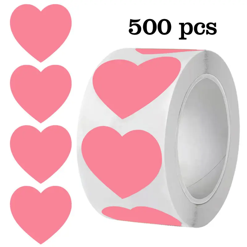 Solid color heart-shaped self adhesive labels, Sticky Labels, Decorative labels in 9 colors, heart-shaped sealing stickers, handmade marking PVC stickers, Office Stickers