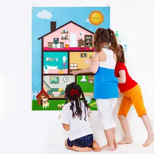 98pcs Build My House Felt Story Board Set, 3.5ft Interactive Educational Toy Visual Learning Tools Cognitive Skills for Preschool Kids, Family Theme Game Collaborative Play for Early Education