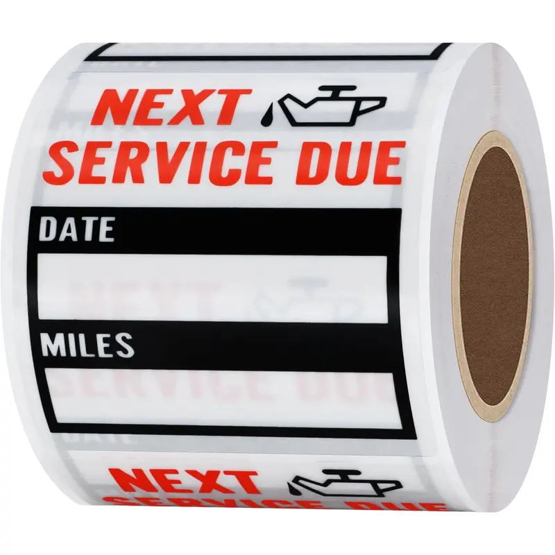200 count Transparent Oil Change/Service Reminder Stickers 2"x2"  Clear PET Oil Change Stickers (Black)