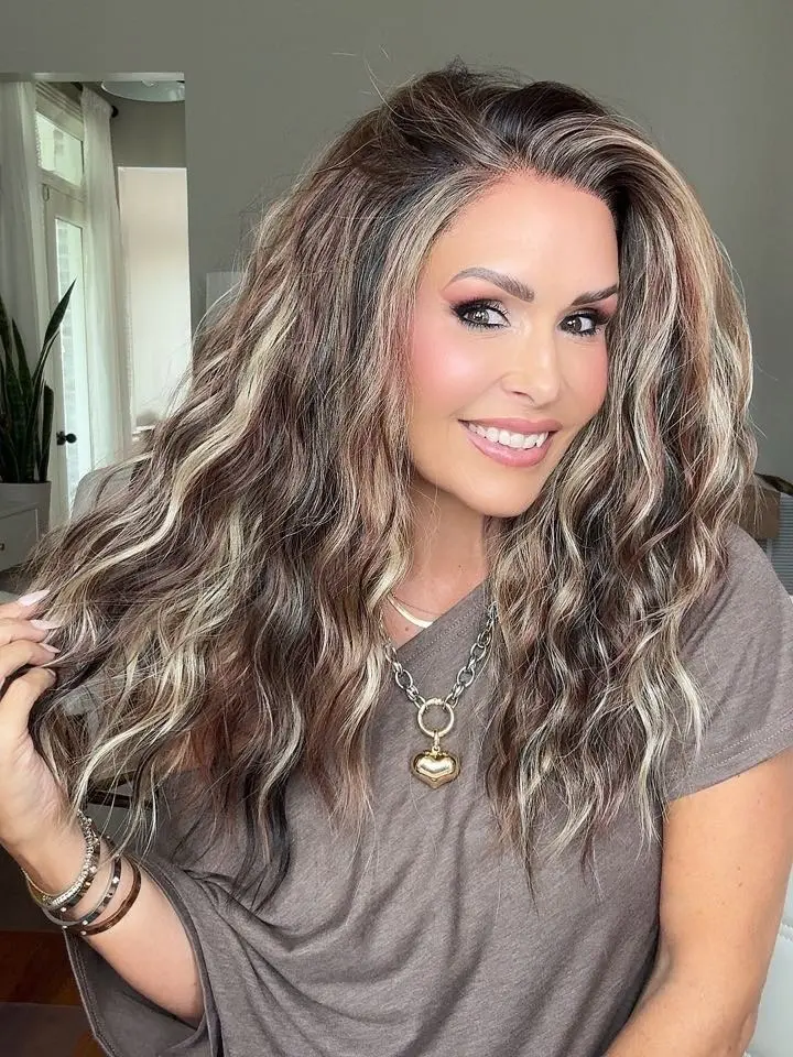 IMstyle Finley Calico Caprese Reddish & Tea Black Platium Blonde Highlight  Water Wave Free Parting Glueless 13*4 Lace Front Wigs Heat Friendly Synthetic Wig for Women Daily Wear