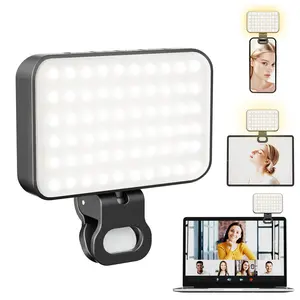LED Mini Portable Selfie Ring Light, 60 Lamp Beads, 3 Lighting Modes and 10 Brightness Levels, Clip-On to Phone/Camera/Laptop, Rechargeable Video Light, Suitable for Live Streaming/Makeup/TikTok, Computer, Laptop, Zoom Video Conferencing