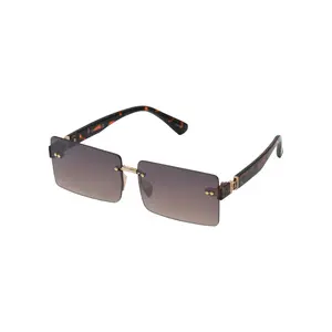 Sleek Rectangular Metal Sunglasses in Gold & Tortoise