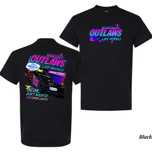 Neon Dirt Nights Racing T-Shirt, Outlaws Late Models Graphic Tee, Retro Street Stock Car Design, Front & Back Print Shirt for Men