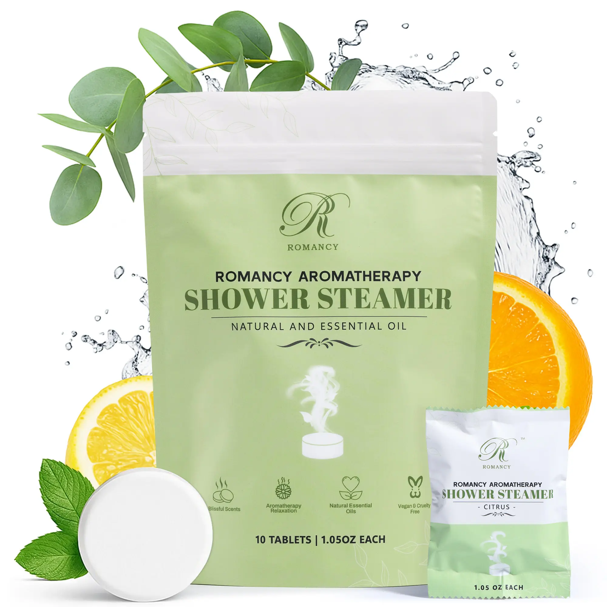 Romancy Shower Steamers Aromatherapy 10 Pack - Eucalyptus, Mint, Citrus & Sea Salt Shower Bombs with Essential Oils, Shower Tablets for Relaxation, Stress Relief, Home Spa, Self Care Gifts for Women & Men, Natural Vegan