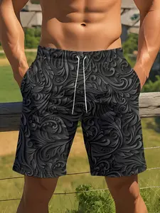 Men's retro floral print drawstring shorts, casual, comfortable, breathable, perfect for summer, ideal for outdoor sports, beach vacations, and everyday wear.