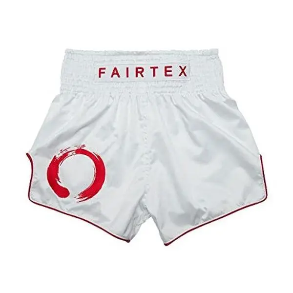 Fairtex BS1918 Enso White Slim Cut Muay Thai Boxing Shorts, Workout Gym Shorts, Slim Fits, Martial Arts Style Men's Sports Shorts