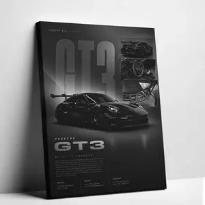 Minimalist Black Luxury Car Canvas   Retro Porsche GT3 Poster Automotive Picture  Aesthetic  Decor  Bedroom Garage Man Cave  Decoration Modern Cool Automotive    Stuff  Men