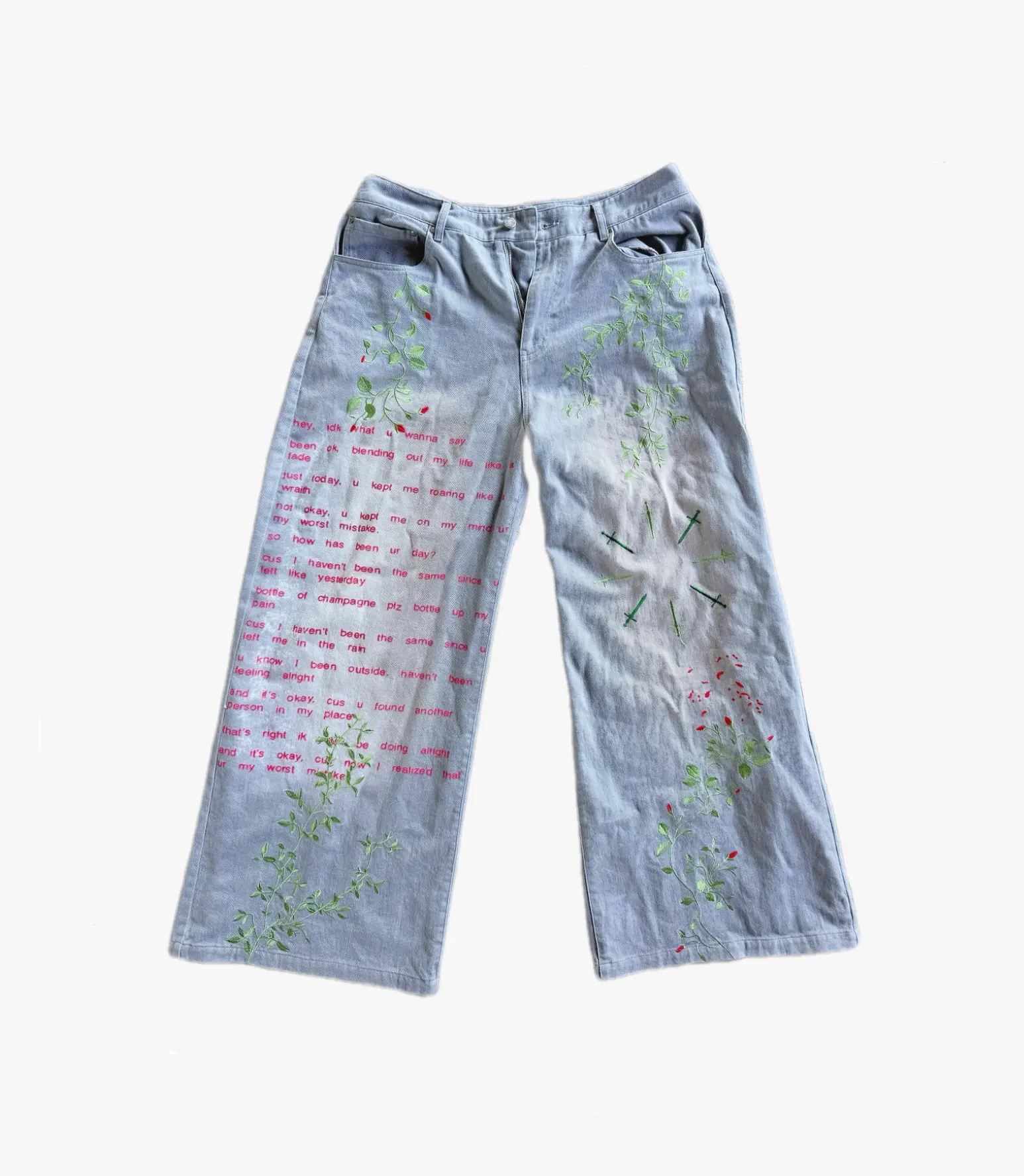 “Worst Mistake” Embroidered Denim Jean