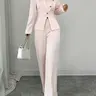 Women's Two-Piece Set Outfit Formal Blazer Pants Autumn Winter Casual Elegant Chic Minimalist Solid Color Suit Jacket Long Sleeve Slim Fit Button Front Top & Wide Leg Pants Blazer Trouser M2642