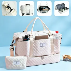 2-Piece Quilted Gym and Travel Bag Set, Large Capacity Carry-On Tote with Separate Shoe Compartment, Lightweight Crossbody Weekender for Women, Stylish Fitness and Vacation Companion, Perfect Gift for Her