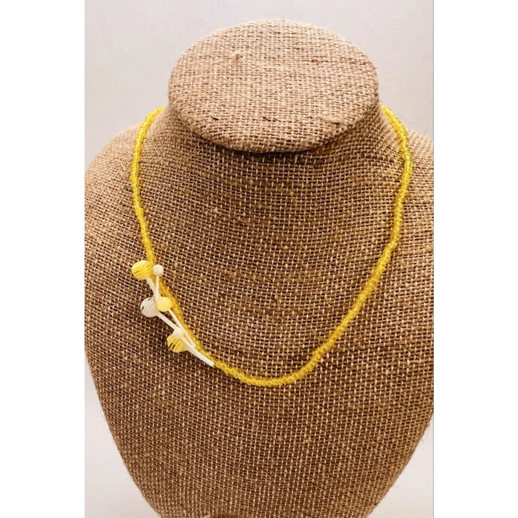 Lemon Drop Stackable Stretch Necklace Size 17 in Aesthetic Dainty Yellow Lollipops Pendant for Layering or Solo Wear