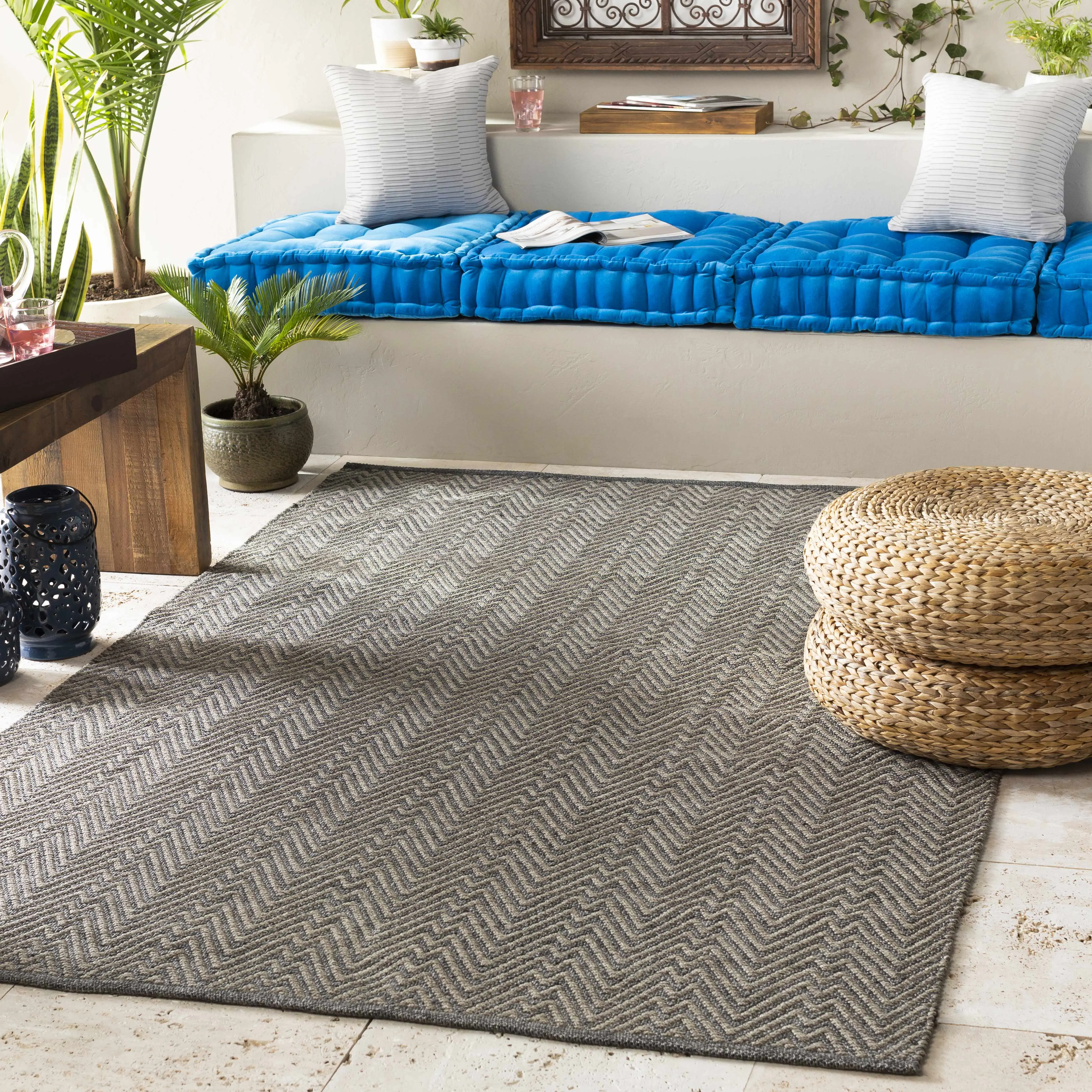 Herlong Charcoal Herringbone Pattern Indoor Rectangle Decorative Area Rug, Home Decor Rug - Clearance