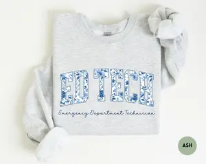 Emergency Department Technician Sweatshirt / Short Sleeve T-SHIRT , Floral ED Tech Tshirt , ED Tech Gift,