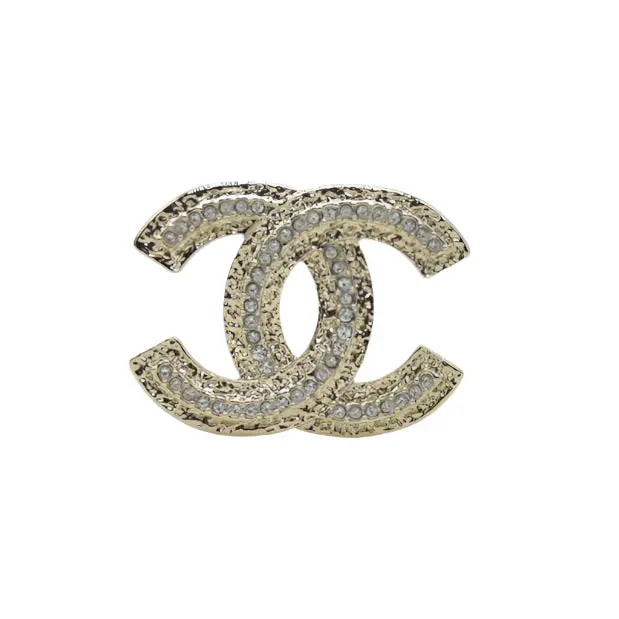 Pre-owned Chanel Gold CC Letter Princess Square Crystal Brooch
