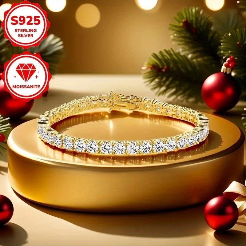 925 Moissanite Tennis Bracelet, Sparkling Synthetic Zirconia- Unisex Luxury Jewelry, Durable Christmas Birthday And Special Occasion Gift, High-Quality Additions, Best Christmas Choice, Vacation Additions Jewelry, Daily Wear Bracelet