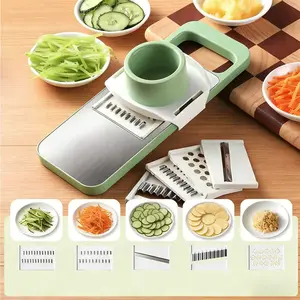 Multi-functional Kitchen Vegetable Cutter with Adjustable Stainless Steel Blades, Cheese Grater, Comfort Grip, Safety Features, Easy Cleaning - For Apples, Tomatoes, Onions, Carrots, Cabbage, Cucumbers - Home Supplies Utensils