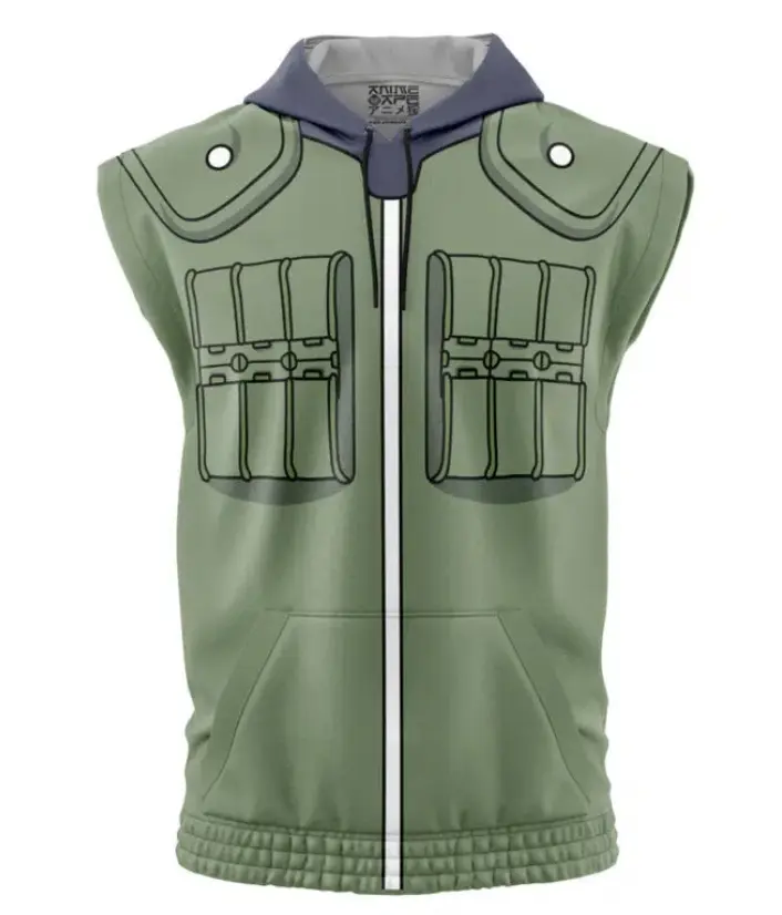 Kakashi Konoha Jonin Sleeveless Hoodies, Shippuden Anime Graphic Sleeveless Sweatshirt Hoodies