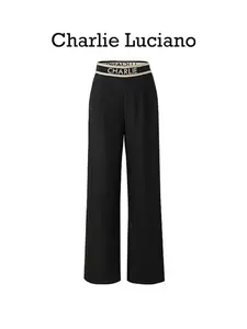 Charlie Luciano Letter Ribbon Pants Women's 2025 Spring and Autumn New Style Trendy Brand Loose Casual Pants