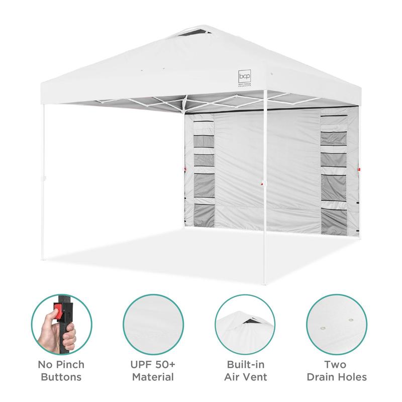 Best Choice Products 10x10ft Easy Setup Pop Up Canopy, Portable Tent w/ Side Wall, 1-Button Push, Case