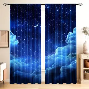 2-Pack Starry Curtain-Country Style Pole Opening Tracery, Suitable for Bedroom, Office, Kitchen and Living Room-Easy Installation, Durable Polyester Fiber Home Decoration
