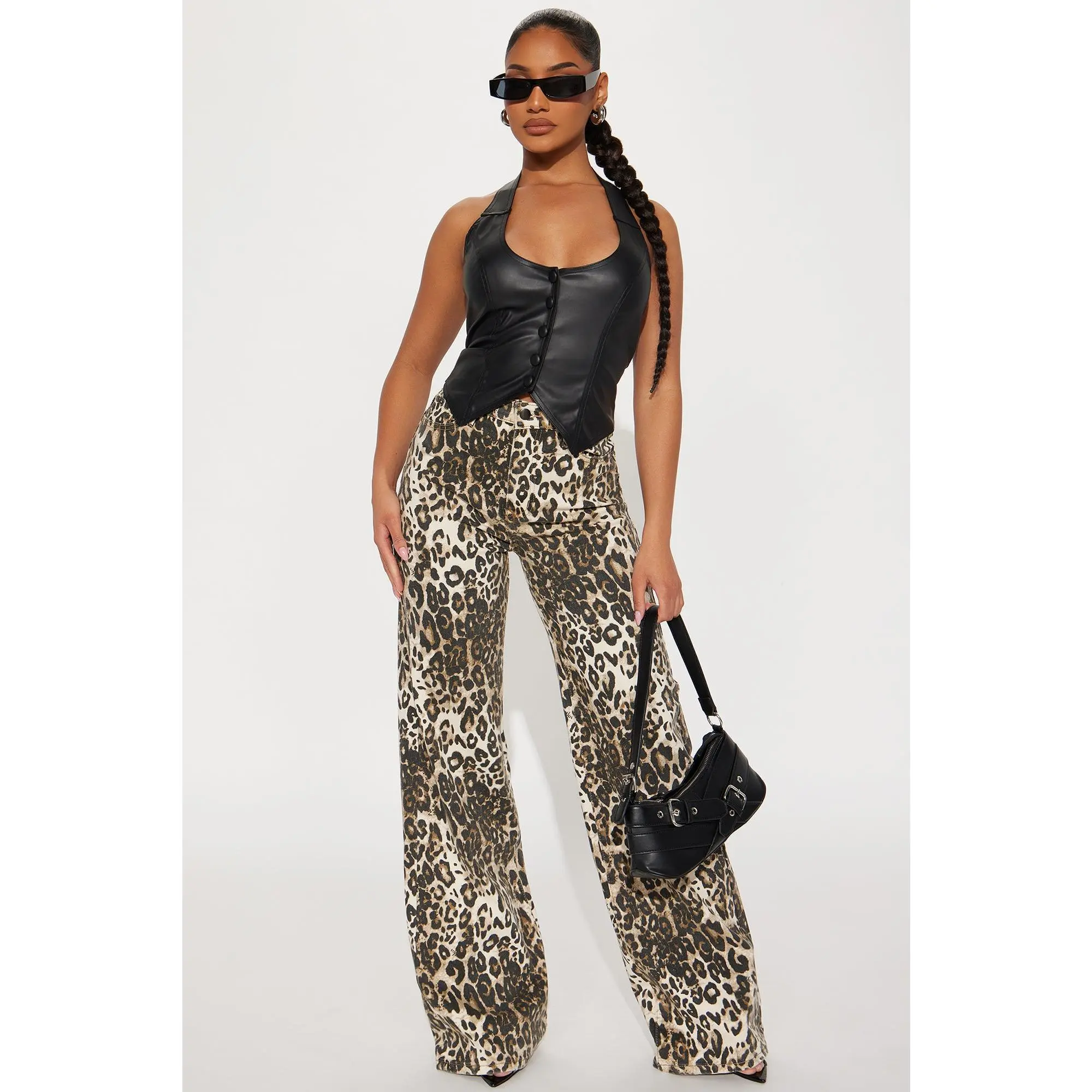 Wild Nights Stretch Animal Print Wide Leg Jeans - Taupe/combo