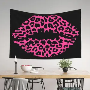 Pink Leopard Lips Tapestry Wall Hanging Tapestries Wall Backdrop Room Poster Art Aesthetic Decor for Home Office Bedroom Living Room Dorm 60x40 Inch