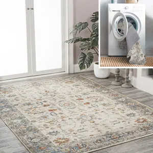 JONATHAN Y Hiero Persian Border Low-Pile Machine-Washable Indoor Area Rug; for Living Room, Kitchen, Bedroom, Dining Room, Office