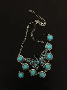 Southwestern Butterfly Turquoise Style Statement Necklace Set