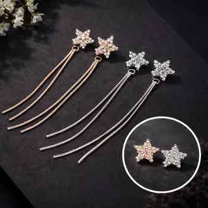 2 in 1 Star Tassel Earrings for Women, Summer Vacation Style Long Dangle Earrings, Silver & Rose Gold Tone Elegant Versatile Ear Jewelry trendy