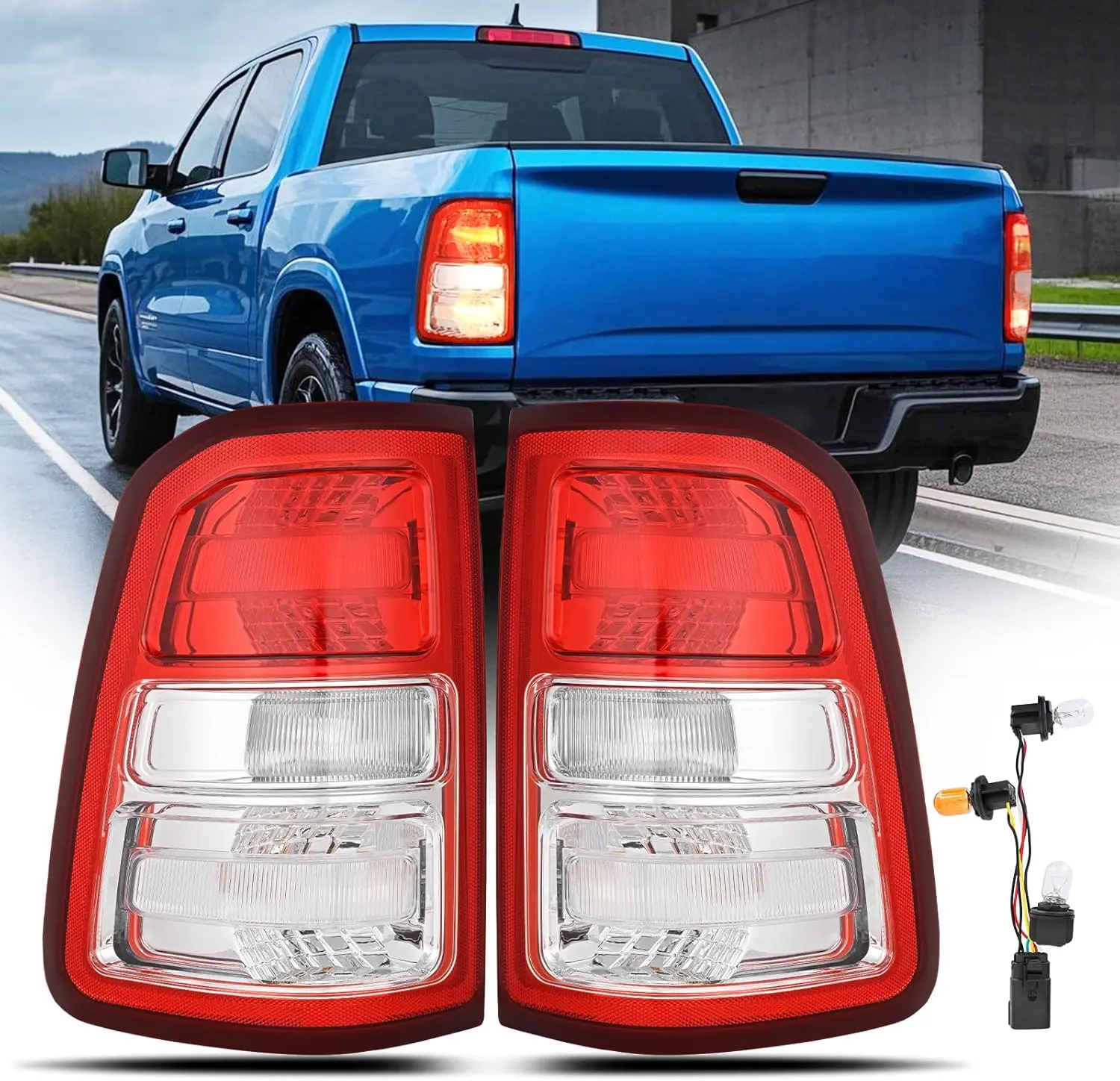Nilight OE-Style Durable Taillight Assembly with Bulbs - Easy Install, Compatible with 2019-2023 Dodge Ram 1500 Truck, Driver & Passenger Side Vehicle Replacement Blinker Lights