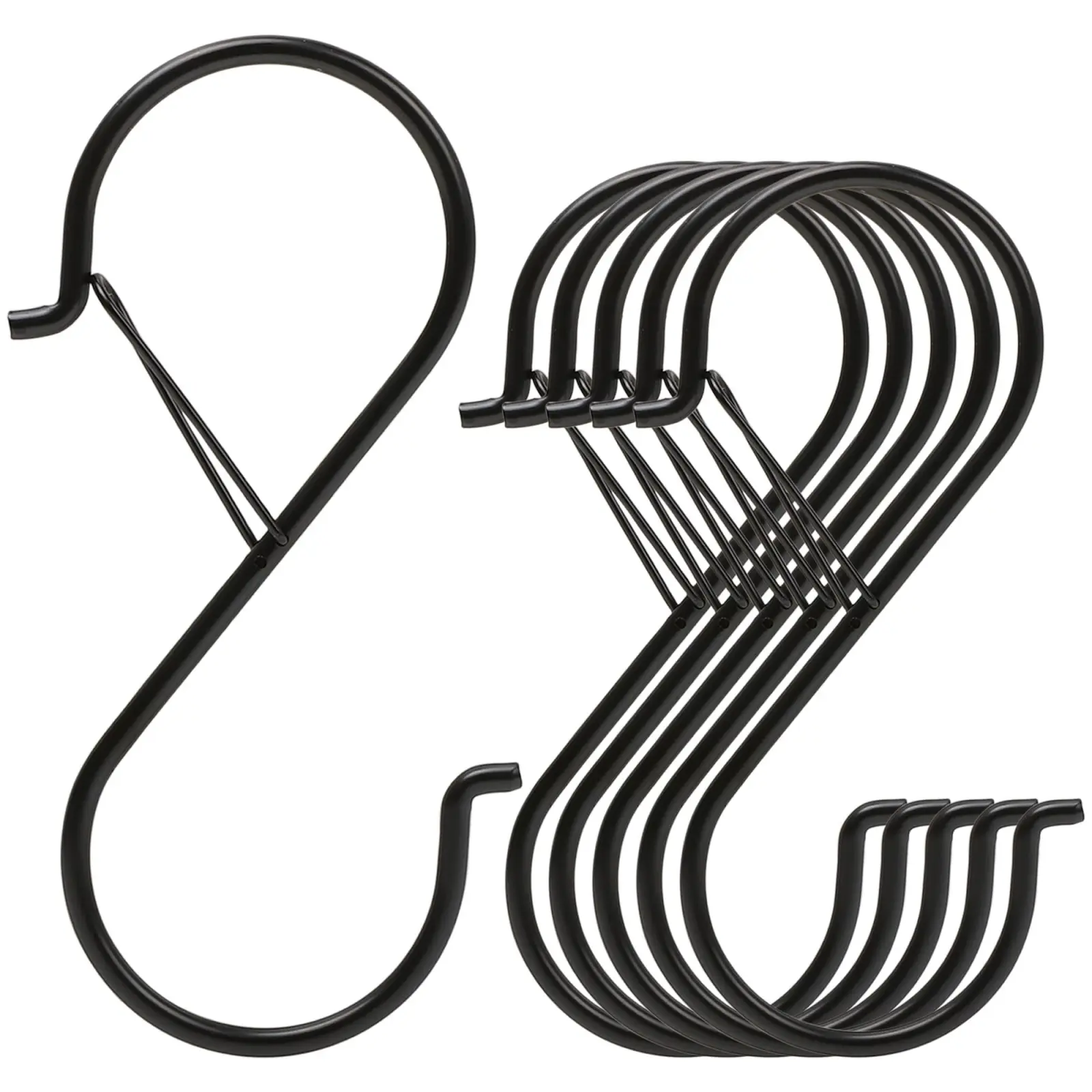 6 Pack 5 Inch S Hooks for Hanging, Heavy Duty S Hooks with Safety Buckle, S Shape Hooks for Hanging Kitchen Utensils, Pots and Pans, Cups, Plants