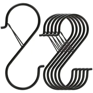 6 Pack 5 Inch S Hooks for Hanging, Heavy Duty S Hooks with Safety Buckle, S Shape Hooks for Hanging Kitchen Utensils, Pots and Pans, Cups, Plants