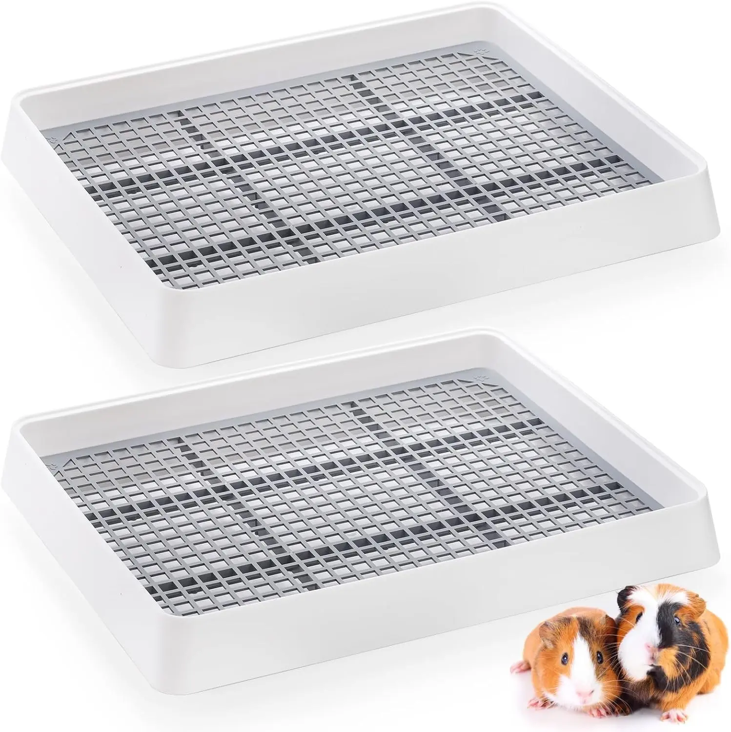 WUWEOT 2 Pack Large Rabbit Litter Box, Shallow Bunny Restroom Litter Tray, Small Animals Litter Pan Toilet Potty Trainer with Grate for Rabbit Hamster Ferret Rats Guinea Pigs Hedgehog Chinchillas Gift