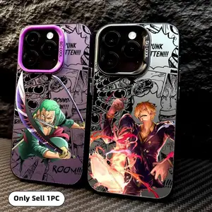 Anime Z-Zoro S-Sanji Phone Case for iPhone 12 13 14 15 16 17 Pro Max Air | Multicolor Matte Laser Metallic Phone Case | Aurora Gradient Finish with Smooth Matte Texture | Durable Scratch-Resistant Anti-Fingerprint Protective Case