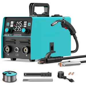 145A MIG Welder, 110V/220V Gasless Flux Core MIG Welder/Lift TIG/Stick 3 in 1 Synergic MIG145 5GEN Welding Machine, Portable Flux Welder with Digital Screen Display