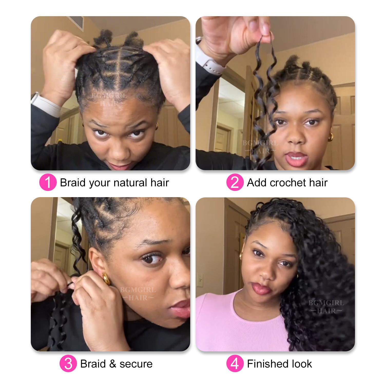 [New Arrival] Bgmgirl Crochet Human Hair Afro Curly Water Wave Kinky Straight Hair for Miracle Knots Boho Braids Knotless Pre-Separated 50g/Bundle Time Saving SpringStatements